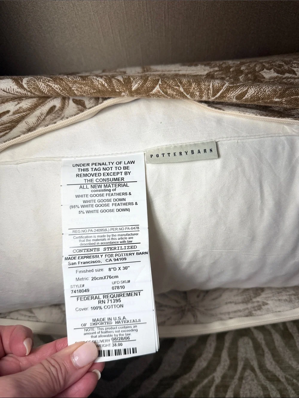 Pottery Barn Matine Toile Bolster Roll Pillow